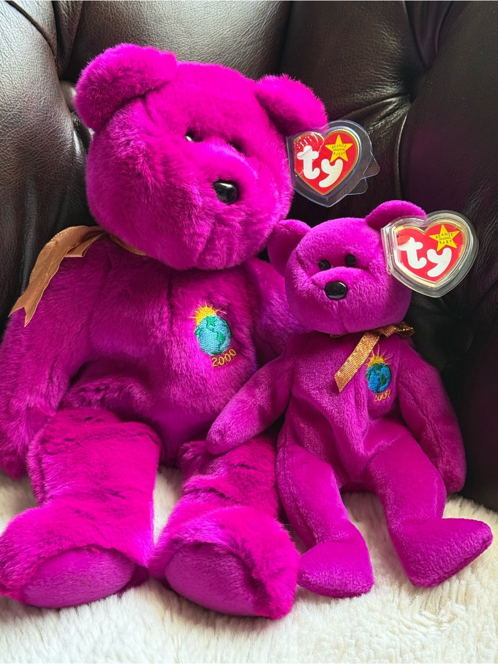 Ty Beanie Babies Plum 2000 Millennium Bear Plush - Buddy and Beanie Baby Set